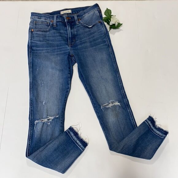 Madewell Raw Hem Distressed 9" High-Rise Skinny Stretch Jeans Medium Wash 27 - Picture 6 of 16